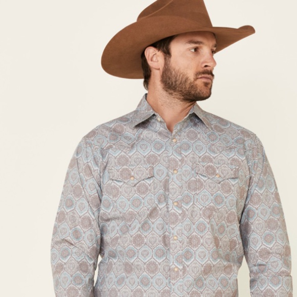 Wranglers modern Mens shirt. I believe I got this at Tecovas.